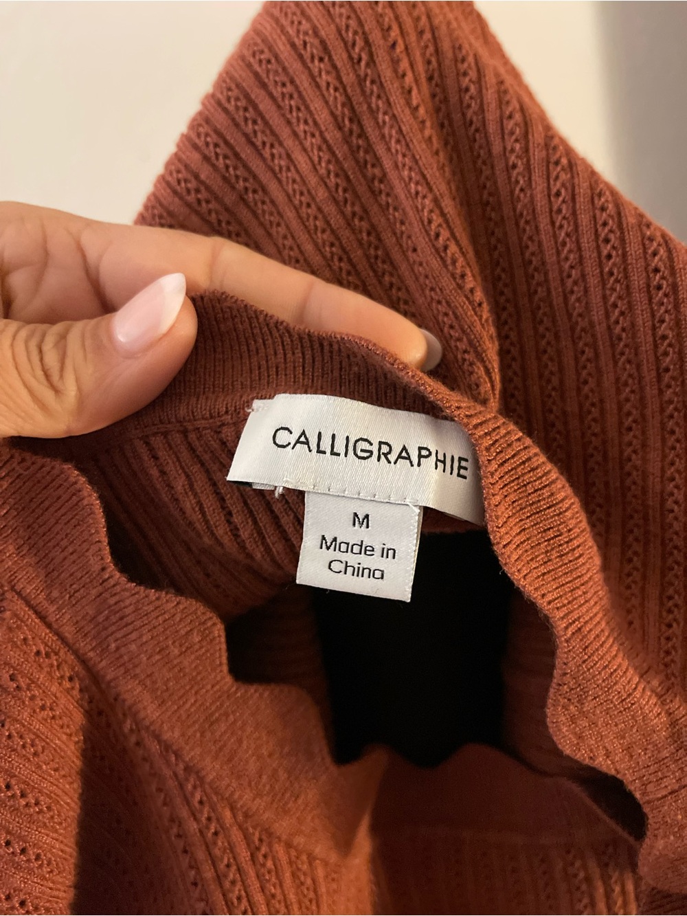 Scalloped Crew Ribbed Sweater in Rust - Picture 2 of 2